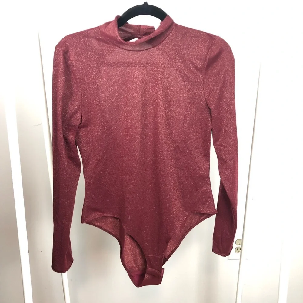 NWT Anthropologie Shimmer Open Back Bodysuit M